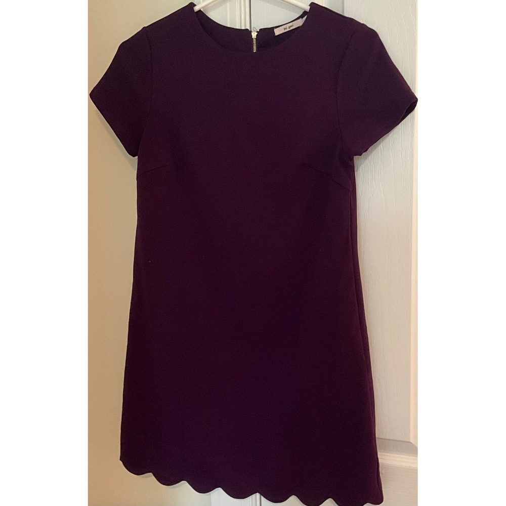 Mi Ami Womens Purple Scalloped‎  Shift Mini Dress Short Sleeve XS S0147X015